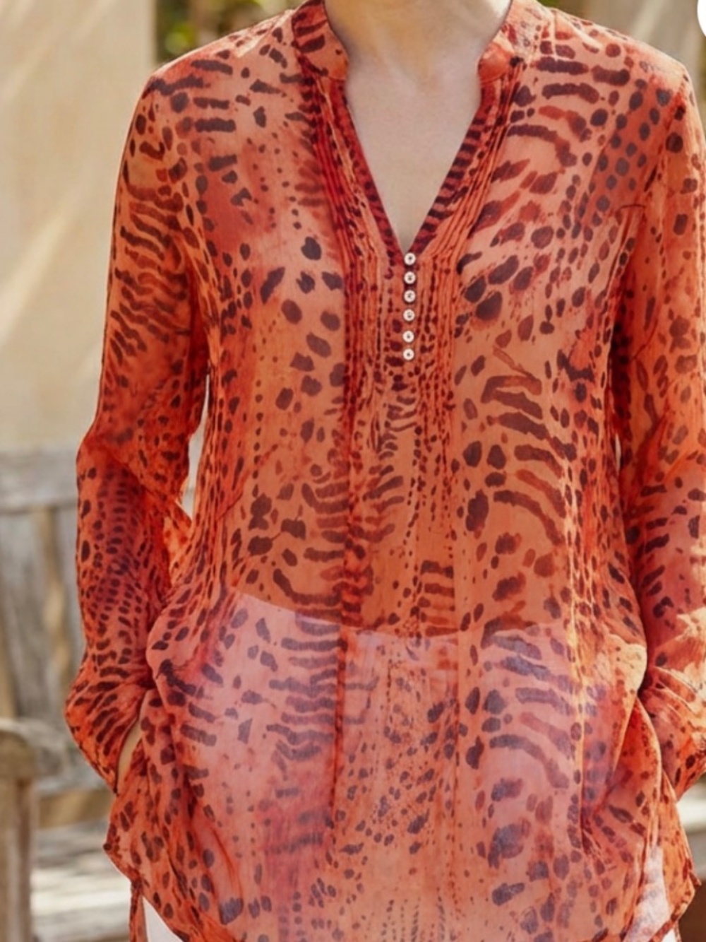 Lafayette 148 NY Silk Metallic Animal Print Pintuck Blouse Size 18